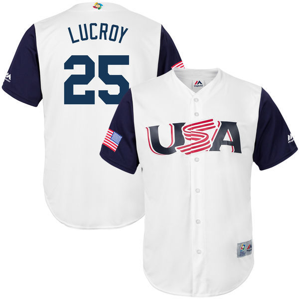 customized Men USA Baseball #25 Jonathan Lucroy White 2017 World Baseball Classic Replica Jersey